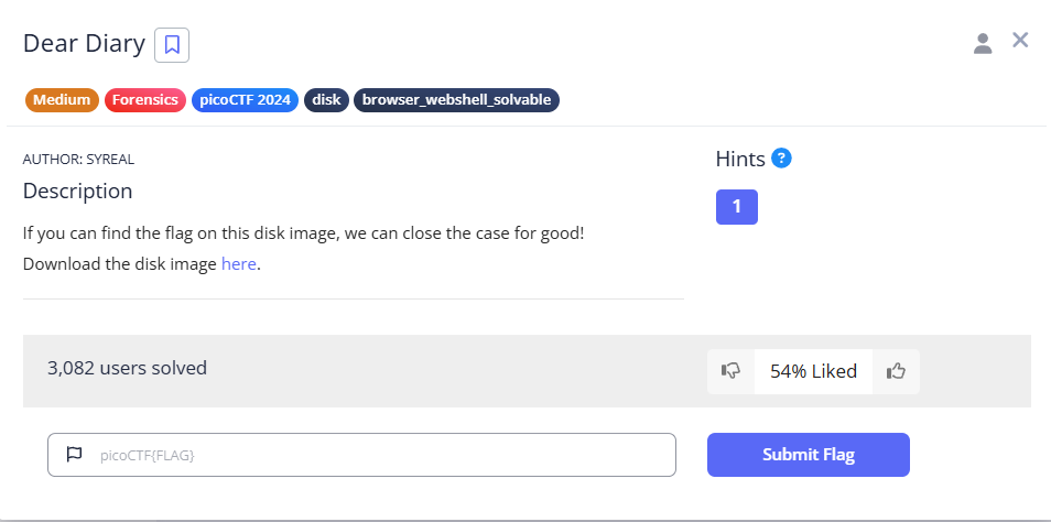 picoCTF pracitse - Dear Diary
